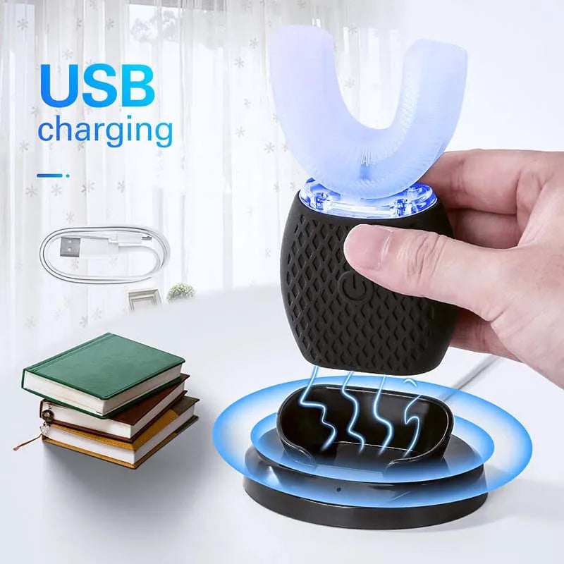 Intelligent U-Type Toothbrush 360 Degrees Sonic Electric Automatic with USB Charge Waterproof Silicon Head for Oral Care