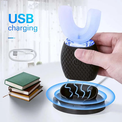 Intelligent U-Type Toothbrush 360 Degrees Sonic Electric Automatic with USB Charge Waterproof Silicon Head for Oral Care