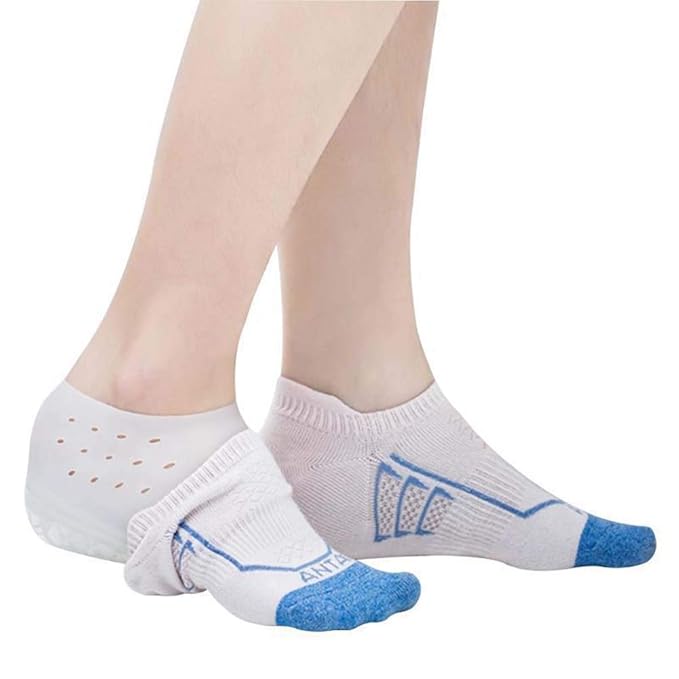 X-Tpark Unisex Invisible Height Increase Socks Heel Pads Silicone Insoles 3-5cm - Foot Massage Elastic Breathable Firm White